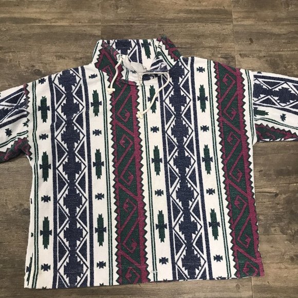 Vintage 90's Aztec Tribal All Over Print Faded Pullover Jeans Wear Medium - Picture 2 of 10